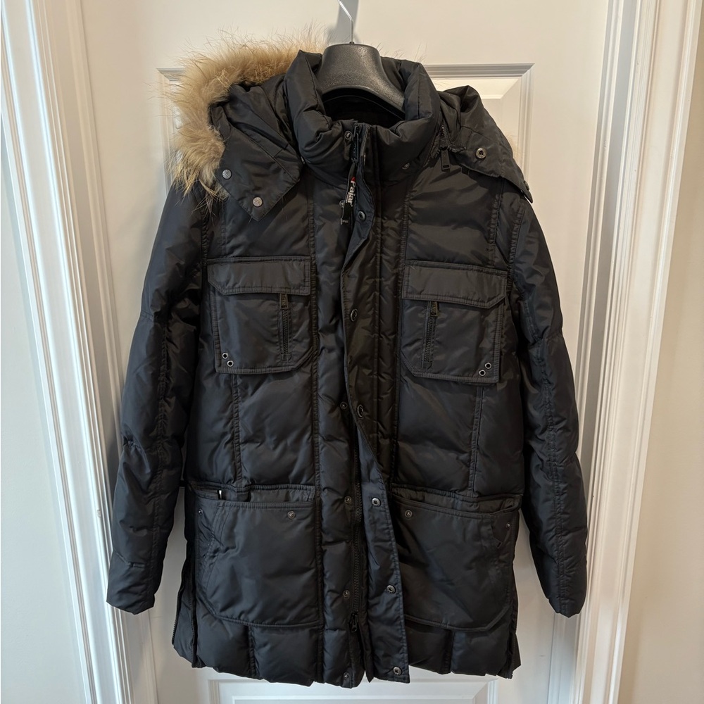 PaJar Black Puffer Coat with Fur Hood